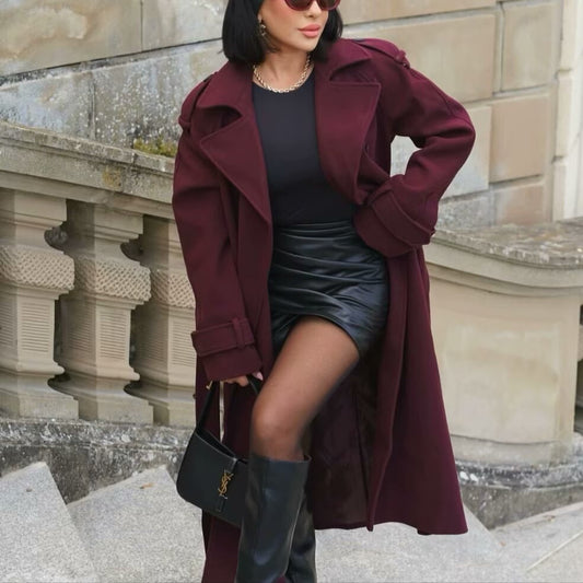 Claudine - Damen Trenchcoat mit Bindegürtel und Doppelreiher-Design