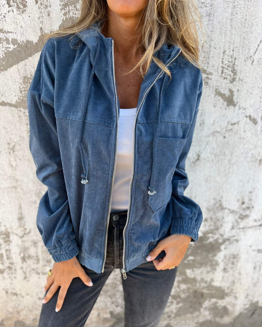 Selina – Damen Cordjacke mit Reißverschluss und Kapuze
