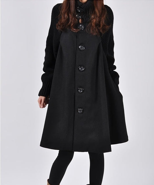 Amelie - Damen Mantel mit hohem Kragen und Strickärmeln