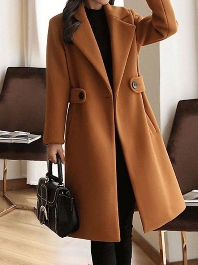 Lina – Wollmantel Damen mit Knopfleiste und Elegantem Reverskragen