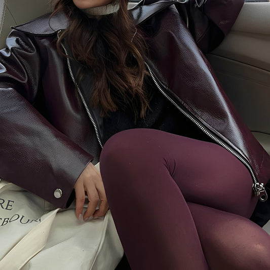 Noelle – Damen Kunstlederjacke mit Reißverschluss und Oversize-Passform