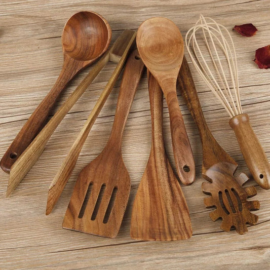 Minimalist Wooden Cooking Utensils Set with Ergonomic Handles