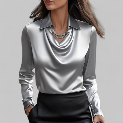 Victoria – Draped Satin Long-Sleeve Blouse for Women