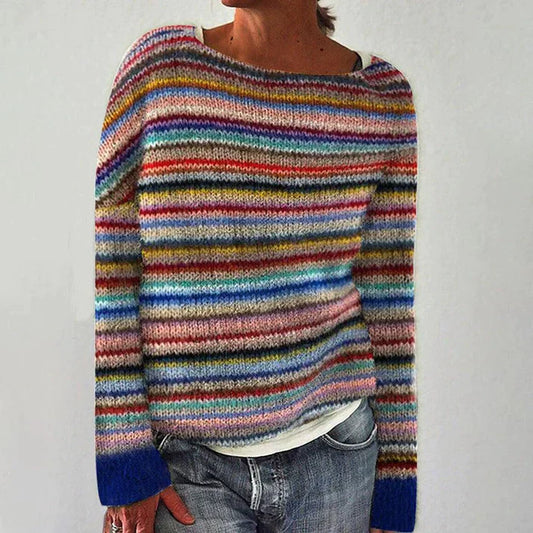Lina – Damen Strickpullover mit buntem Streifenmuster