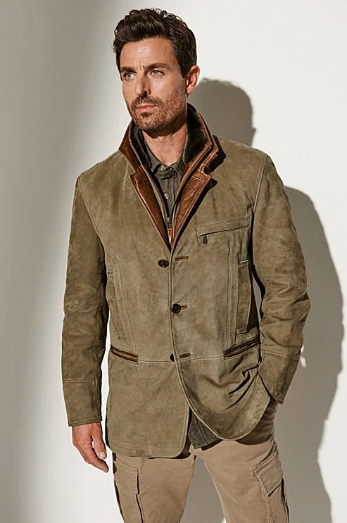 Dominic - Herrenjacke aus Wildleder mit Kontrastdetails
