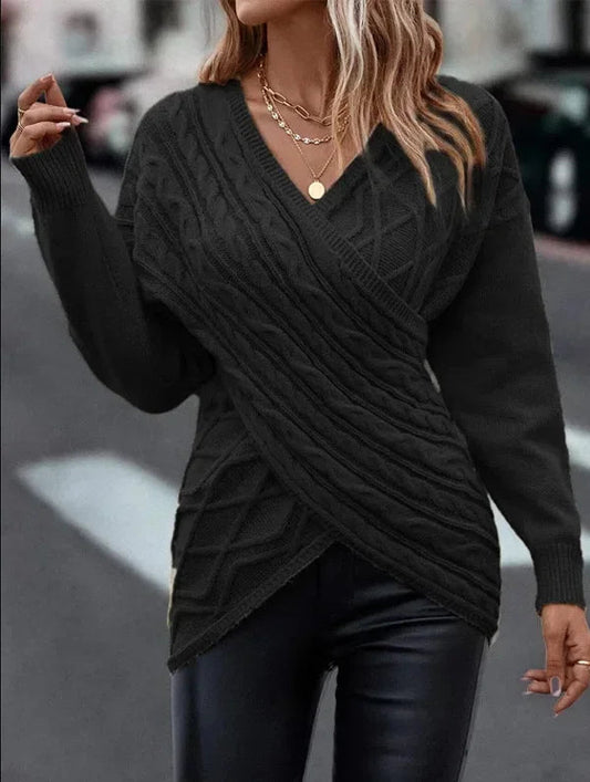 Alessia - Damen Strickpullover mit V-Ausschnitt und Wickeldesign