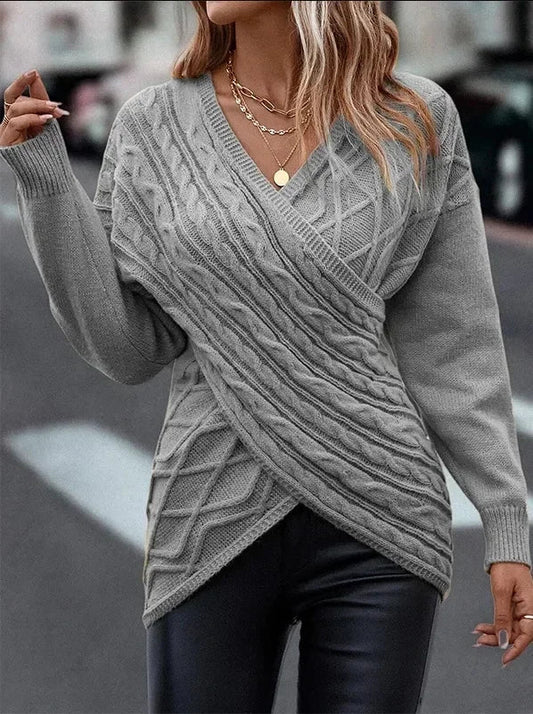 Alessia - Damen Strickpullover mit V-Ausschnitt und Wickeldesign