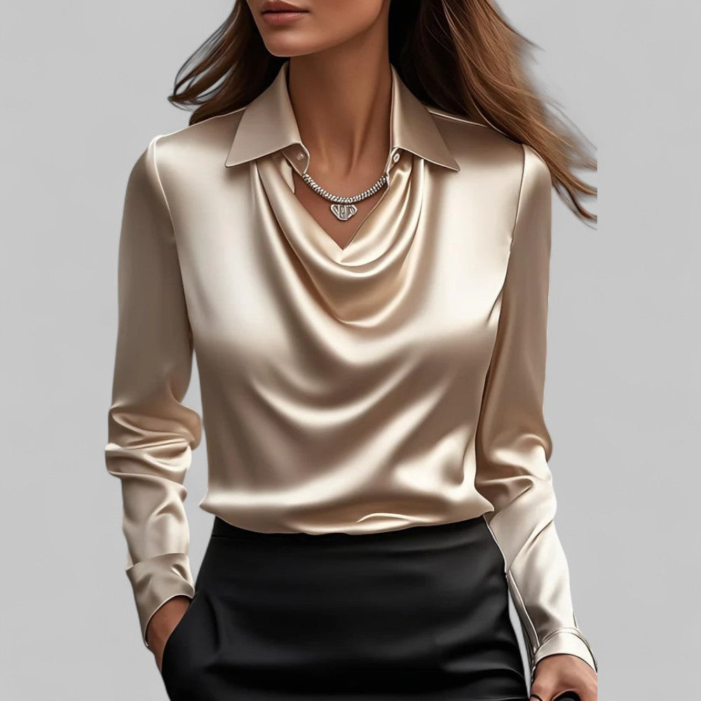 Victoria – Draped Satin Long-Sleeve Blouse for Women