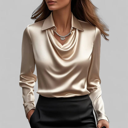 Victoria – Draped Satin Long-Sleeve Blouse for Women