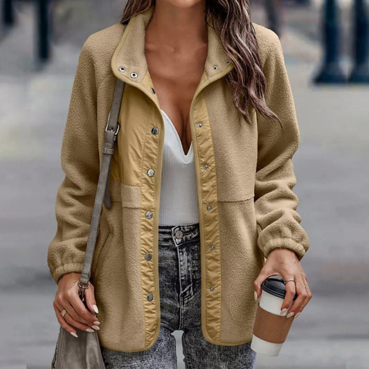 Julia - Damen Fleecejacke mit Druckknöpfen und Stehkragen