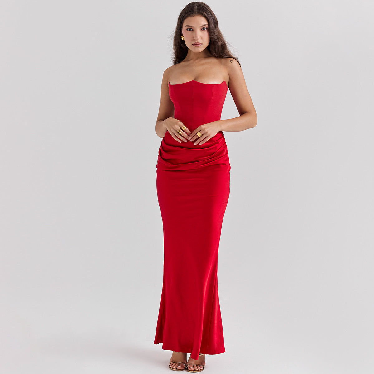 Katarina - Vestido de noche de satén sin tirantes
