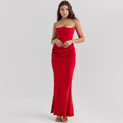 Katarina - Vestido de noche de satén sin tirantes