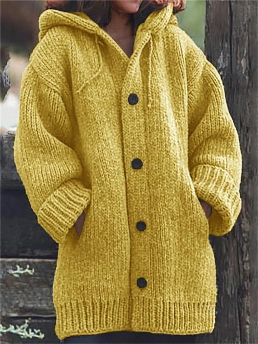 Marla – Damen Strickjacke mit Kapuze und Knopfleiste Winter Warm