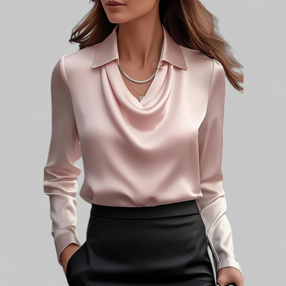 Victoria – Draped Satin Long-Sleeve Blouse for Women