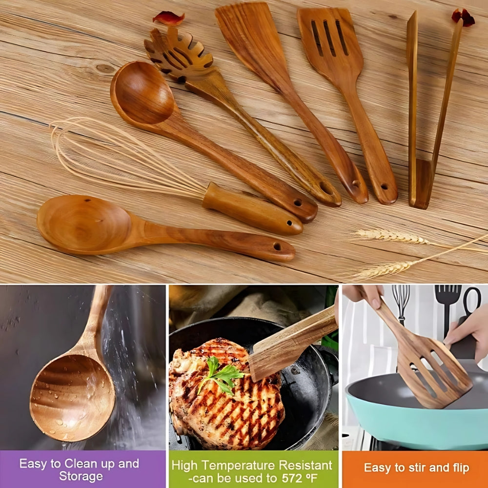 Natural Wood Kitchen Utensil Set with Comfortable Grip