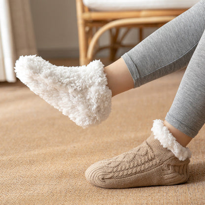 Ella – Cozy Cable-Knit Fleece Slipper Socks for Women