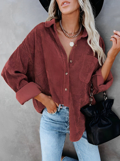 Ariana – Oversized Corduroy Button-Down Shirt for Women