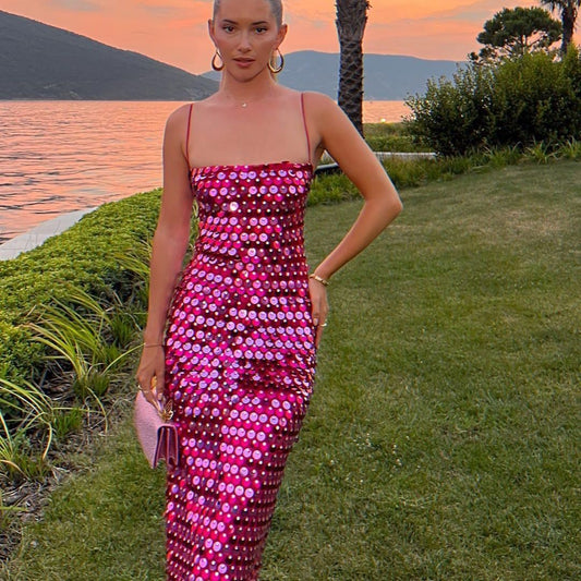 serena – pailletten-maxikleid mit spaghetti-trägern