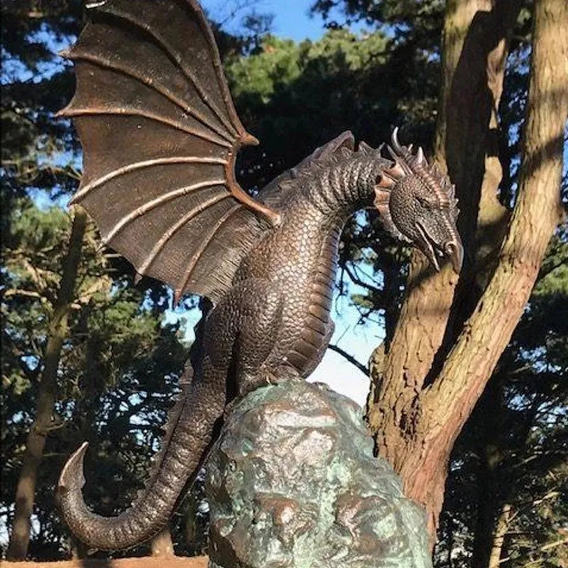 Mythic Dragon Flame-Effect Garden Water Fountain