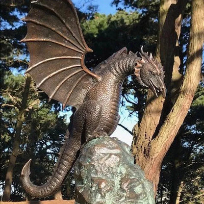 Mythic Dragon Flame-Effect Garden Water Fountain