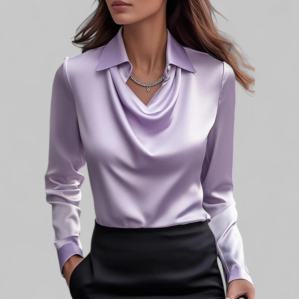 Victoria – Draped Satin Long-Sleeve Blouse for Women