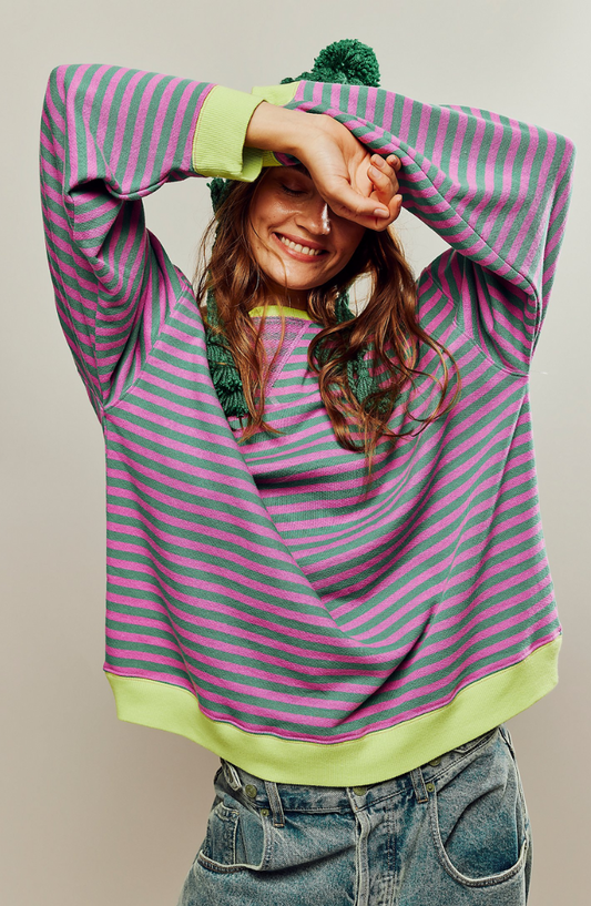 Nina - Damen Pullover Strick Sweater mit Streifenmuster