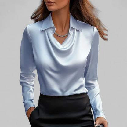 Victoria – Draped Satin Long-Sleeve Blouse for Women