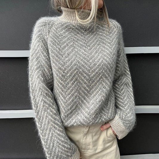 Alina – Damen Strickpullover mit Zickzack-Muster und Stehkragen