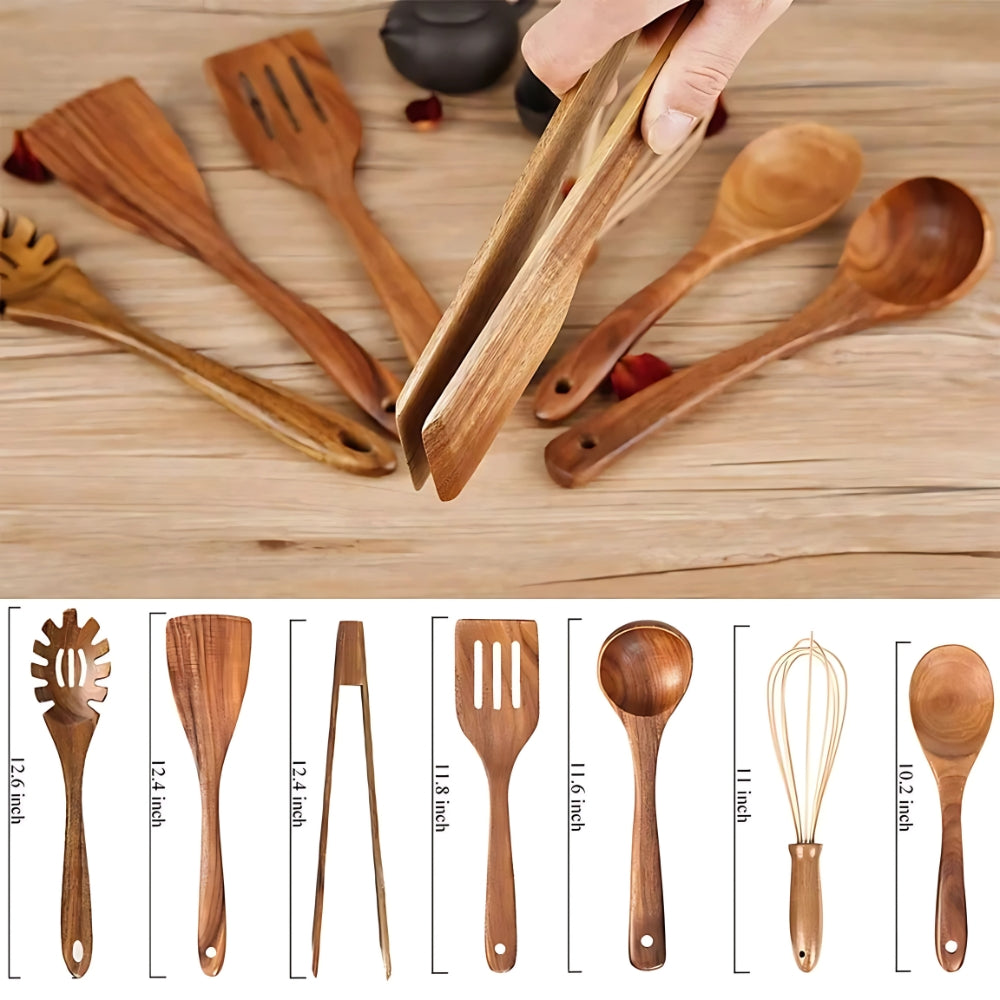 Natural Wood Kitchen Utensil Set with Comfortable Grip