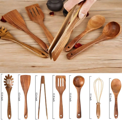 Natural Wood Kitchen Utensil Set with Comfortable Grip