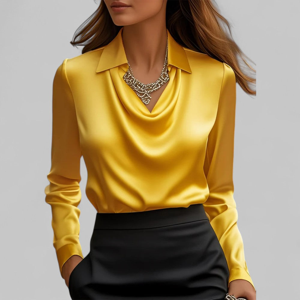 Victoria – Draped Satin Long-Sleeve Blouse for Women