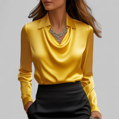 Victoria – Draped Satin Long-Sleeve Blouse for Women