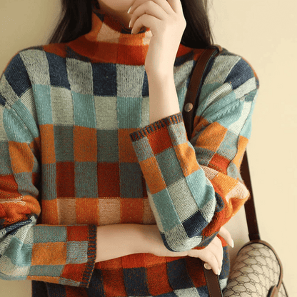 Mara - Damen Kaschmir Pullover mit buntem Karodesign