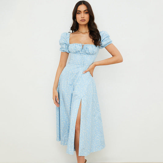 Lucia - Vestido floral midi con mangas abullonadas