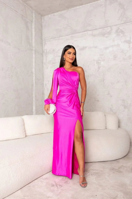 Valeria - Damen Abendkleid One-Shoulder mit Drapierung und Schlitz
