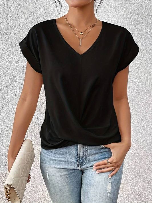 Elina – Lockeres V-Ausschnitt-Shirt mit Knotenoptik