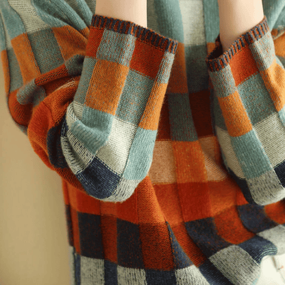 Mara - Damen Kaschmir Pullover mit buntem Karodesign
