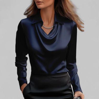 Victoria – Draped Satin Long-Sleeve Blouse for Women