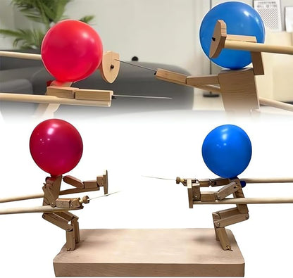Handmade Balloon-Head Wooden Fighter Puppets