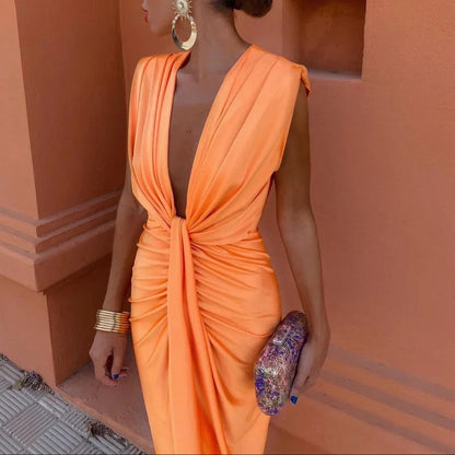 Isadora - Vestido drapeado con escote en V profundo