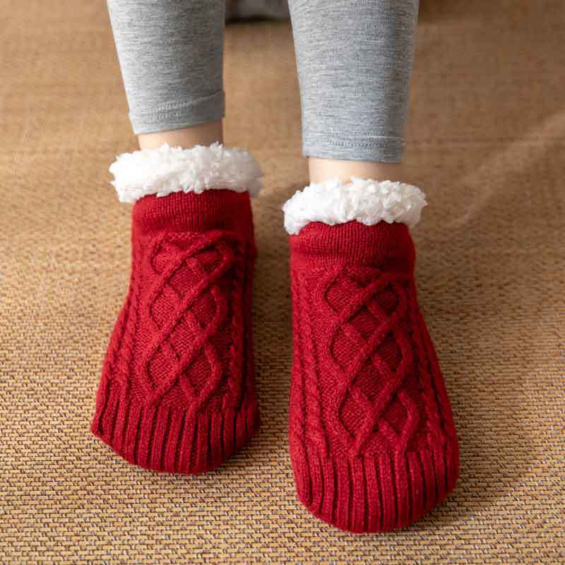 Ella – Cozy Cable-Knit Fleece Slipper Socks for Women