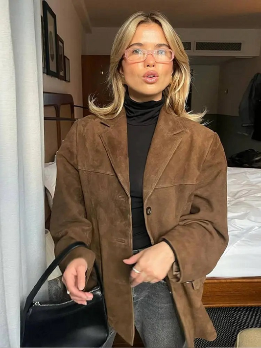 Mara – Damen Oversize Jacke aus Wildleder-Optik