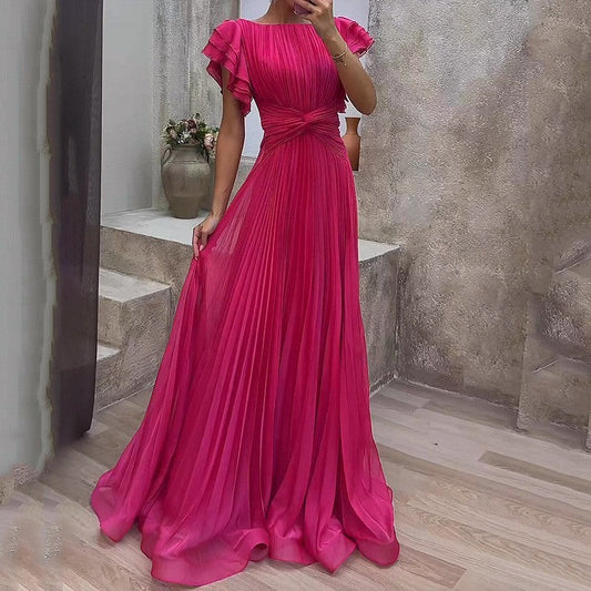Elisa - Elegantes plissiertes langes Maxikleid in Dunkelblau