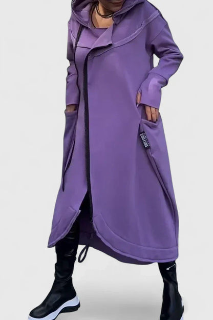 Zara – Modern Asymmetrical Hooded Midi Dress for Women