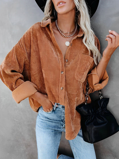 Ariana – Oversized Corduroy Button-Down Shirt for Women