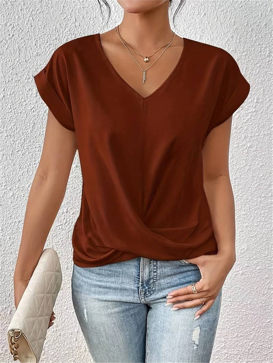 Elina – Lockeres V-Ausschnitt-Shirt mit Knotenoptik