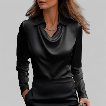 Victoria – Draped Satin Long-Sleeve Blouse for Women