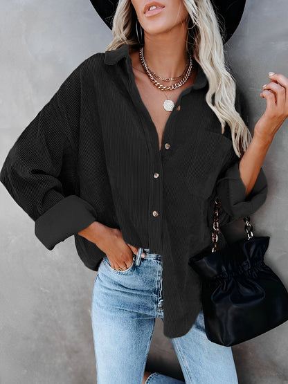 Ariana – Oversized Corduroy Button-Down Shirt for Women