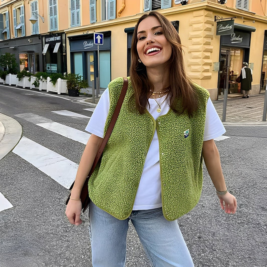 Isabella - Damen Fleece Weste mit Knöpfen