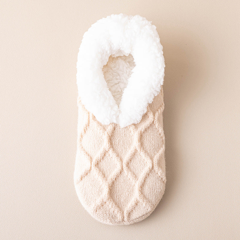Ruby – Plush Cable-Knit Fleece Slipper Socks for Women
